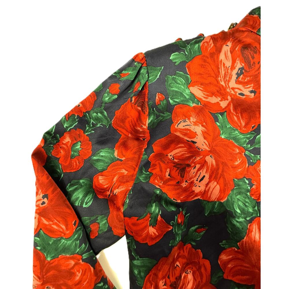 Vintage Carlisle 100% silk Floral print Sz 10 Blouse Red Roses long sleeve - Picture 5 of 11